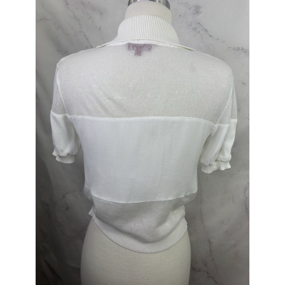 STAUD Short Sleeve Polo Mesh Top Blouse Women XS White Cropped Preppy Retro - Picture 13 of 16